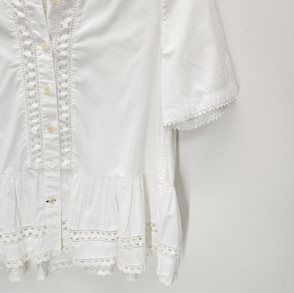 Kate Spade Lace Peplum Short Sleeve Button Down Shirt Womens Small Broome Street - Picture 6 of 11